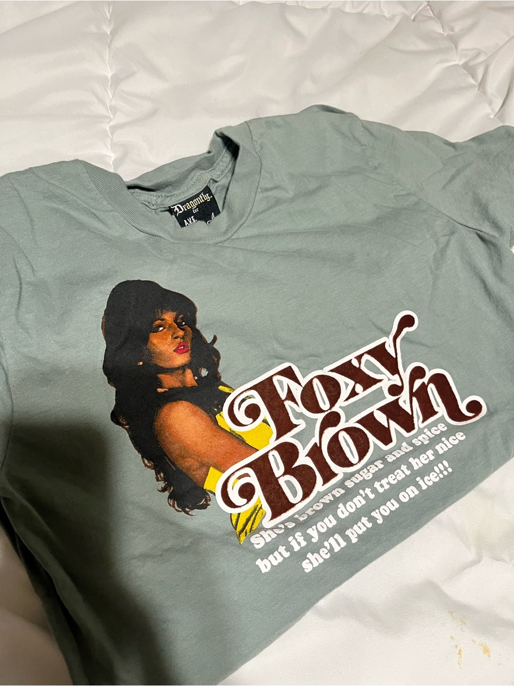 Dragonfly Foxy Brown Graphic Tee - Sage Green